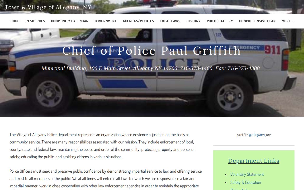 Allegany Village Police Department official source for Allegany arrest records