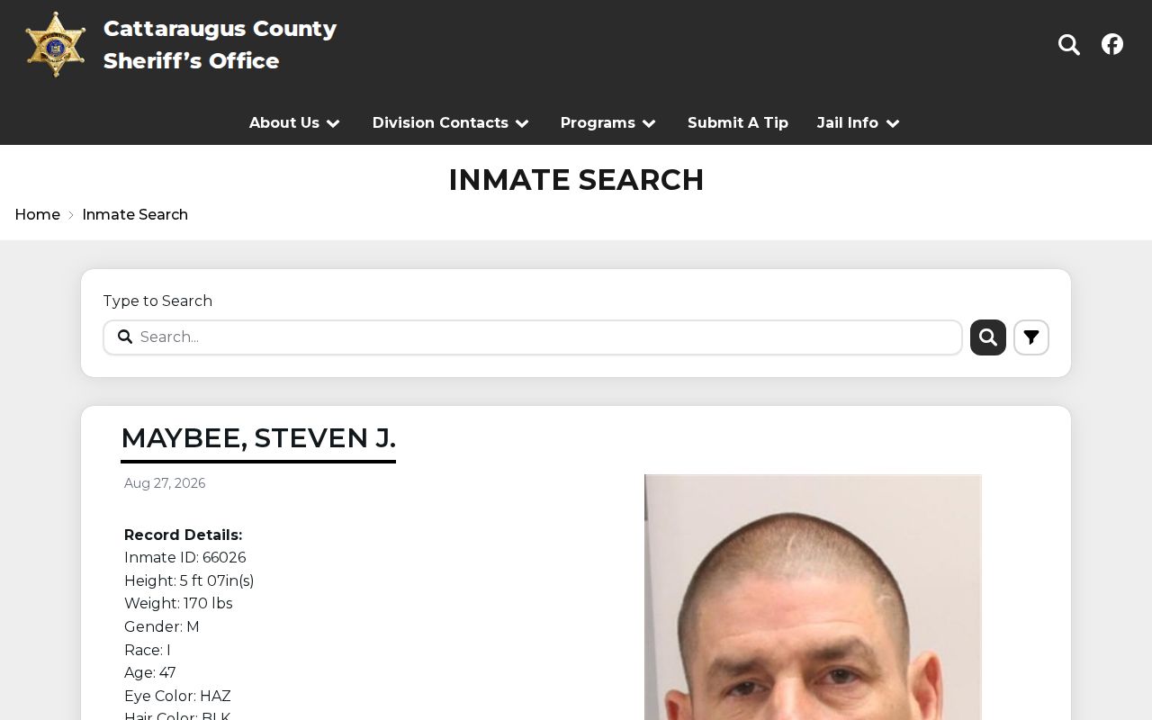 Cattaraugus County current jail booking roster and public record search